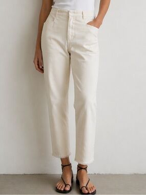 Isabel Marant Straight Leg Flat Front pant with raw hem, ecru, size 8